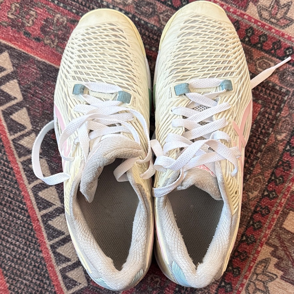 Asics Women's White and Pink Tennis Shoes